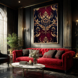 Scarlet & Goud Barok Bloemen Poster