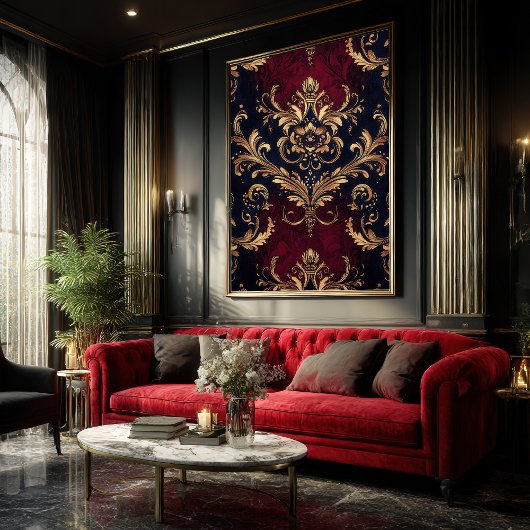 Scarlet & Goud Barok Bloemen Poster