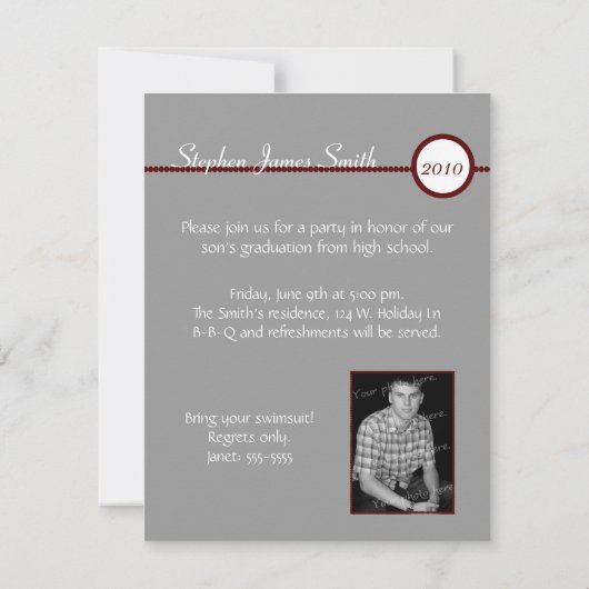 Scarlet & Gray Monogram Fotouitnodiging Kaart (Achterkant)