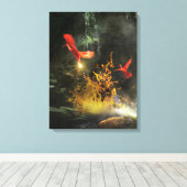 Scarlet Ibis Birds "STEALING THE LIGHT" Canvas Afdruk (Insitu (Houten vloer))