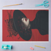 Scarlet Lady in zwarte Muzieknoten Decoupage Tissuepapier (Craft)