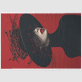 Scarlet Lady in zwarte Muzieknoten Decoupage Tissuepapier