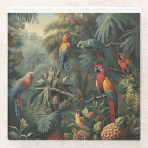 Scarlet Macaw Dak en Vergulde Ananas Glazen Onderzetter