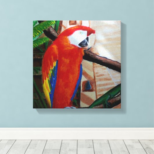 Scarlet Macaw Exotic Wildlife Bird Oerwoud Art Canvas Afdruk (Insitu (Houten vloer))