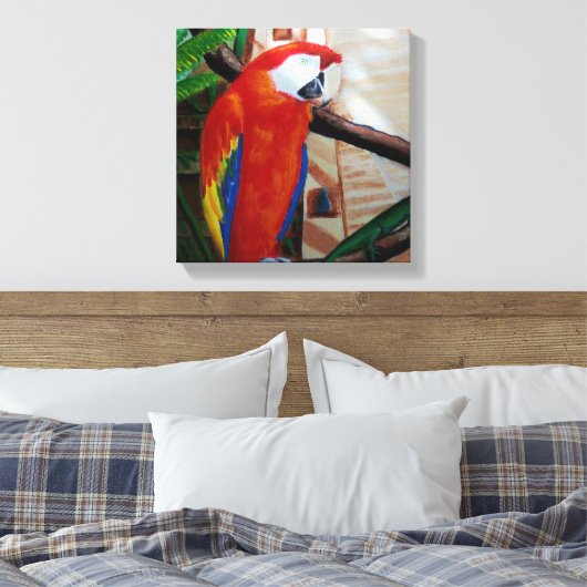 Scarlet Macaw Exotic Wildlife Bird Oerwoud Art Canvas Afdruk (Insitu (Slaapkamer))