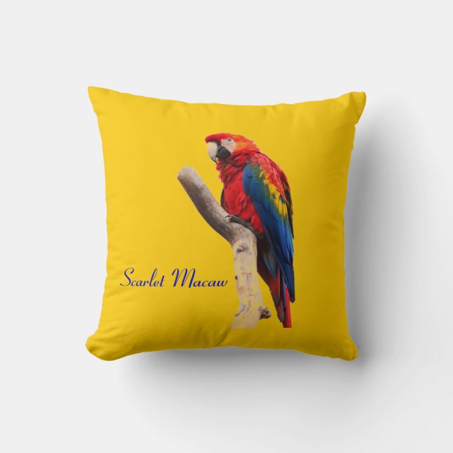 Scarlet Macaw Gold Throw Cushion Kussen (Voorkant)