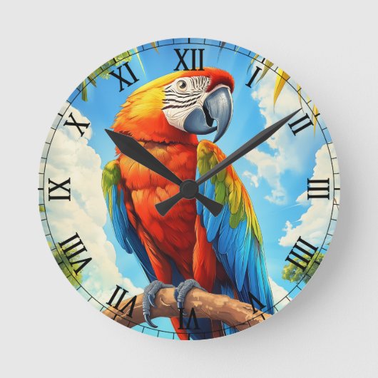 Scarlet Macaw in Jungle Ronde Klok (Voorkant)