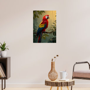 Scarlet Macaw in zonovergoten Oerwoud - Tropical B Poster