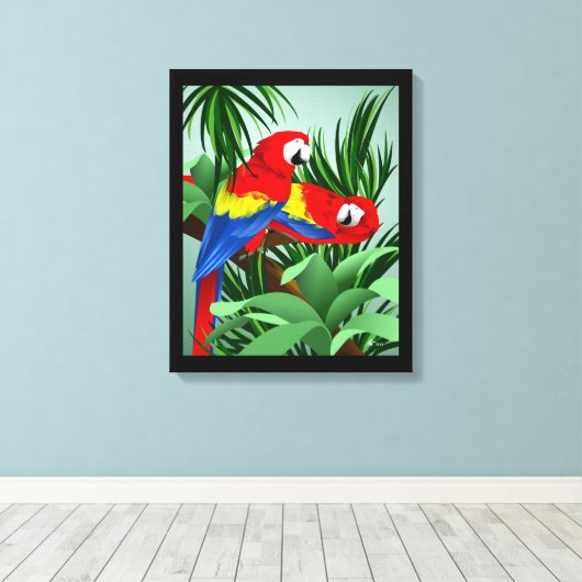 Scarlet Macaw Parrot Art Canvas Afdruk (Insitu (Houten vloer))