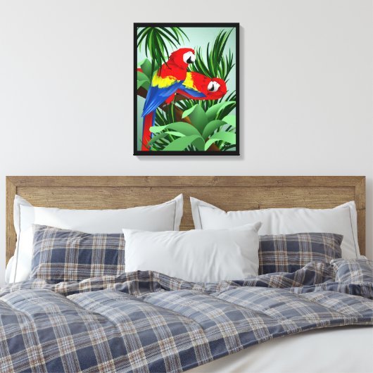 Scarlet Macaw Parrot Art Canvas Afdruk (Insitu (Slaapkamer))