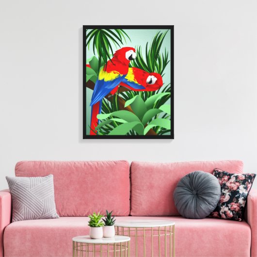 Scarlet Macaw Parrot Art Canvas Afdruk (Insitu (Woonkamer))