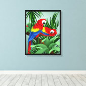 Scarlet Macaw Parrot Art Canvas Afdruk (Insitu (Houten vloer))