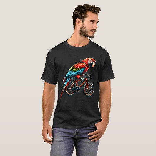 Scarlet Macaw Parrot Bird Riding Biker T-shirt (Voorkant volledig)