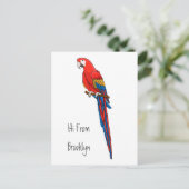 Scarlet macaw parrot cartoon illustratie briefkaart (Staand voorkant)