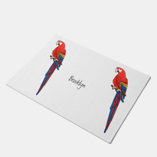 Scarlet macaw parrot cartoon illustratie deurmat (Schuin)