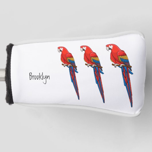 Scarlet macaw parrot cartoon illustratie golfheadcover (Voorkant)