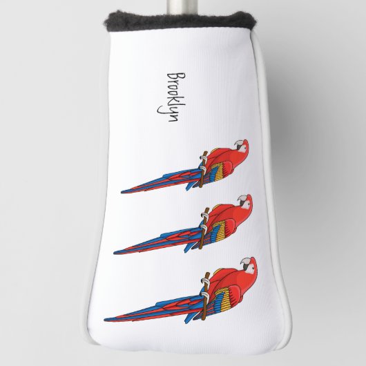 Scarlet macaw parrot cartoon illustratie golfheadcover (Draai 90)