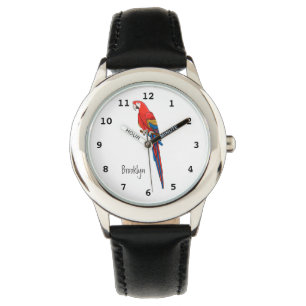 Scarlet macaw parrot cartoon illustratie horloge