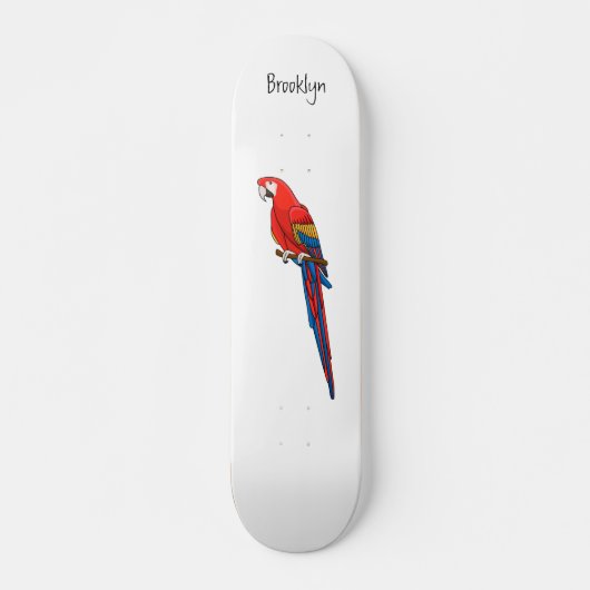 Scarlet macaw parrot cartoon illustratie persoonlijk skateboard (Voorkant)