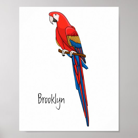 Scarlet macaw parrot cartoon illustratie poster (Voorkant)