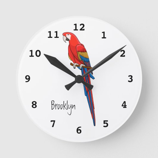 Scarlet macaw parrot cartoon illustratie ronde klok (Voorkant)
