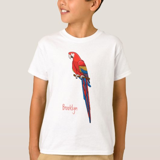 Scarlet macaw parrot cartoon illustratie t-shirt (Voorkant)