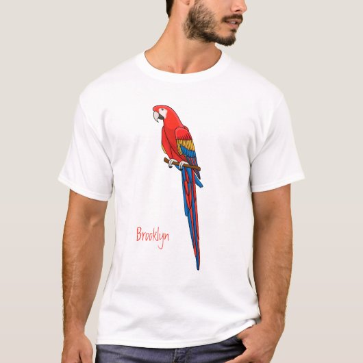 Scarlet macaw parrot cartoon illustratie t-shirt (Voorkant)