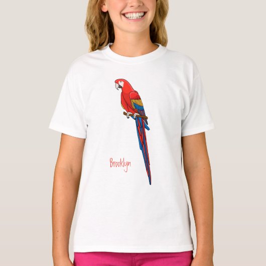 Scarlet macaw parrot cartoon illustratie t-shirt (Voorkant)