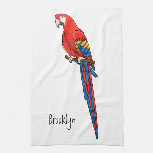 Scarlet macaw parrot cartoon illustratie theedoek (Verticaal)