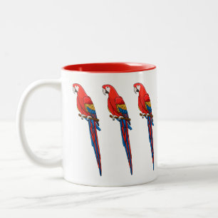 Scarlet macaw parrot cartoon illustratie tweekleurige koffiemok