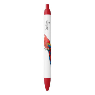 Scarlet macaw parrot cartoon illustratie zwarte inkt pen