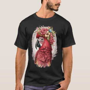 Scarlet Macaw Parrot Waterverf Bird Flower Crown T-shirt