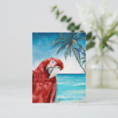 Scarlet Macaw Parrot Waterverf Tropisch Briefkaart (Staand voorkant)