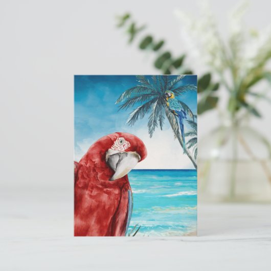Scarlet Macaw Parrot Waterverf Tropisch Briefkaart (Staand voorkant)
