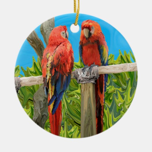 Scarlet Macaw Parrots Perching Keramisch Ornament (Voorkant)