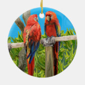 Scarlet Macaw Parrots Perching Keramisch Ornament (Achterkant)
