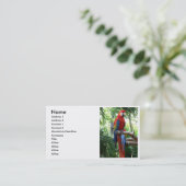 Scarlet macaw, rode ara fotografie visitekaartje (Staand voorkant)