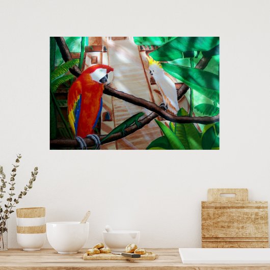 Scarlet Macaw White Parrot Amazon Oerwoud Poster (Keuken)