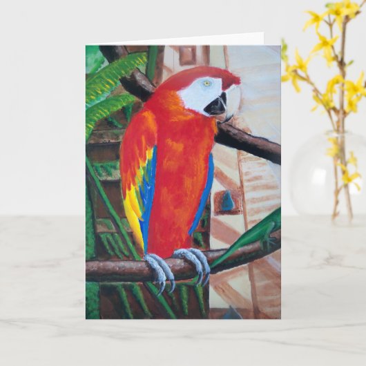 Scarlet Macaw Wildlife Bird Wenskaart Art Kaart (Gele Bloem)