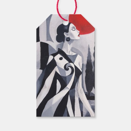 Scarlet Moon: Gestileerde vrouw in monochroom land Cadeaulabel (Voorkant)