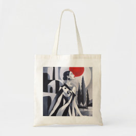 Scarlet Moon: Gestileerde vrouw in monochroom land Tote Bag