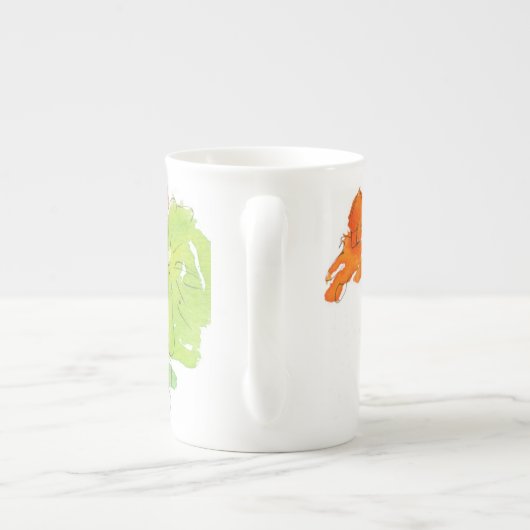 Scarlet Nasturtia, Waterverf en inkt op wit Porselein Kop (Achterkant)