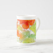 Scarlet Nasturtia, Waterverf en inkt op wit Porselein Kop (Voorkant rechts)