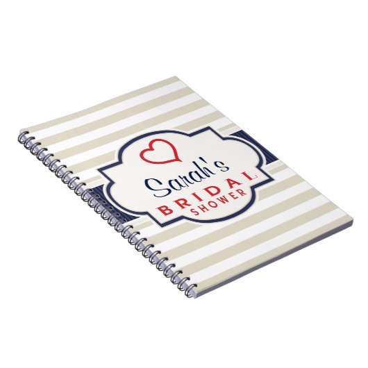 Scarlet, Navy, Eggshell Stripes Vrijgezellenfeest Notitieboek (Rechterzijde)