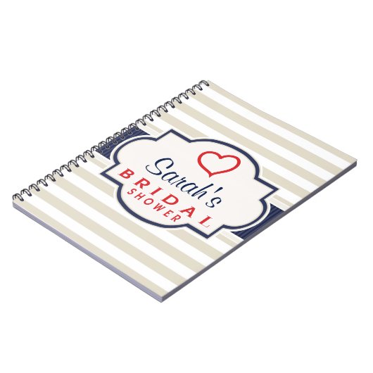 Scarlet, Navy, Eggshell Stripes Vrijgezellenfeest Notitieboek (Linkerzijde)