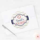 Scarlet, Navy, Eggshell Stripes Vrijgezellenfeest Ronde Sticker (Envelop)