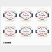 Scarlet, Navy, Eggshell Stripes Vrijgezellenfeest Ronde Sticker (Vel)