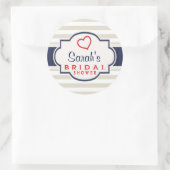 Scarlet, Navy, Eggshell Stripes Vrijgezellenfeest Ronde Sticker (Tas)