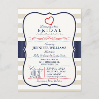 Scarlet, Navy, Eggshell Stripes Vrijgezellenfeest Uitnodiging Briefkaart