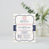 Scarlet, Navy, Eggshell Stripes Vrijgezellenfeest Uitnodiging Briefkaart (Staand voorkant)